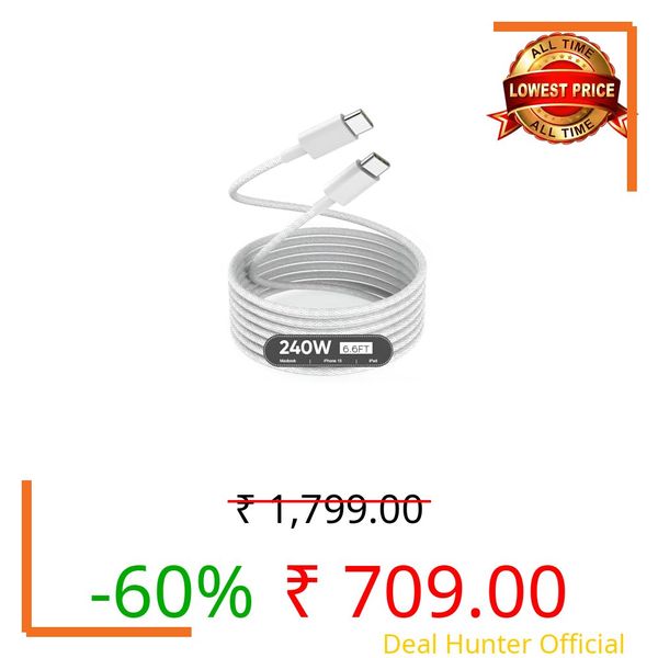 Skinkart 240W USB C To USB C Cable For Apple Macbook,iPhone,iPad|Fast Charging Power Delivery,Type-C PD Cable Compatible With Macbook Pro,iPhone 16/15,iPad Pro|2.0M Durable Braided Cable,2M,White