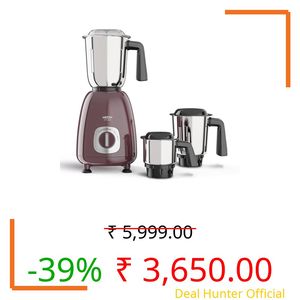 Milton Artis Mixer Grinder, ISI Certified, Grindstone Blade Technology, 3 Jar, 800 W (21000 RPM), 5 yr motor warranty, 2 yr product warranty I Wine