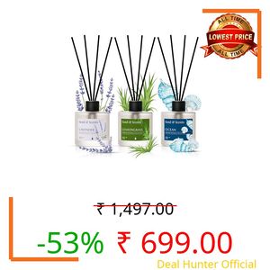 Soul & Scents Lavender, Lemongrass and Ocean Reed Diffuser Set - 50ml with Free 15 Rattan Reed Sticks | Toxin Free & Stress Relief | Room Freshener for Home, Bedroom & Office | Combo Pack of 3