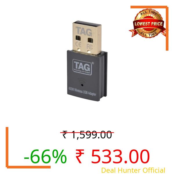 TAG NeoLink Dual Band 600Mbps WiFi & Bluetooth 4.2 USB Adapter | 5GHz + 2.4GHz Wireless Dongle for PC/Laptop/Desktop | Plug & Play | Windows 11/10/8.1/7 Support | Soft AP Mode | WPA/WPA2 Security