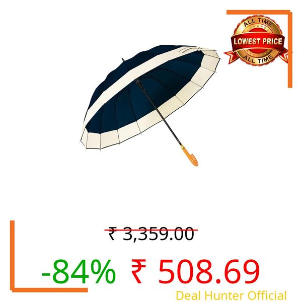 BTfash Wooden J Handle Big Size Auto Open Umbrella for Men Women & Kids | UV Protection, Waterproof, Rain, Sunlight Protection | Pack of 1 | Navy/Brown