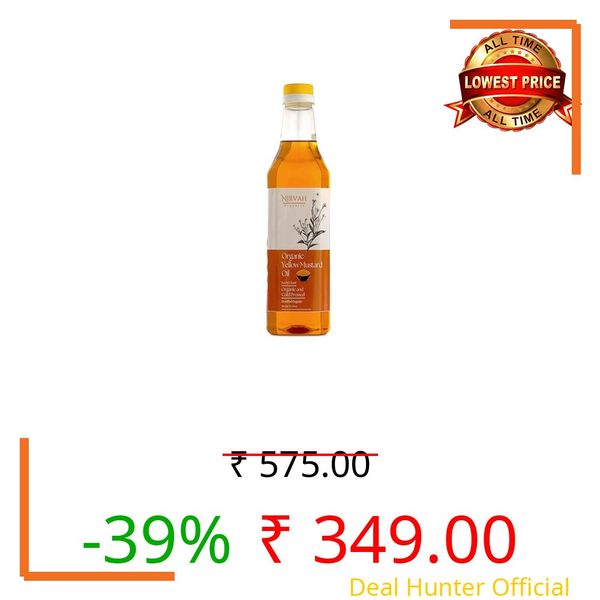 Nirvah Organics Cold Pressed Yellow Mustard Oil | 1 Litre | Kachi Ghani | Mustard Oil for Cooking | Certified Organic | Good for heart health