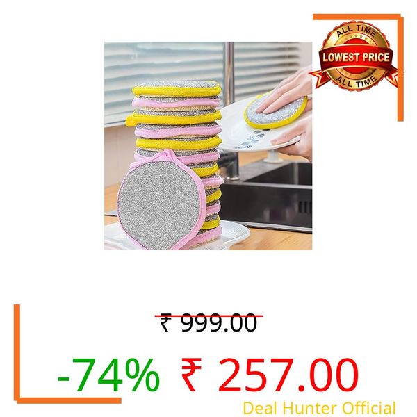 PEPONZ 2-in-1 Dishwashing Scrub Pad – Double-Sided Wire Sponge & Soft Dish Cloth | Multipurpose Stainless Steel Scrubber for Utensils, Cookware, Pots & Pans Cleaning - Multicolor (10)