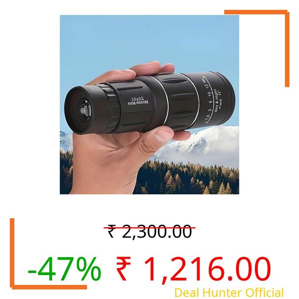 BushnailPro 16 x 52 Monocular with 10x Zoom BAK4 Lens Manual Focus for Bird Watching, Trekking Outdoor Activities with Travel Pouch, Laniyard & Cleaning Cloth