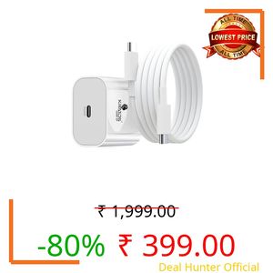 Kratos® 20W Fast Charger Adapter for iPhone 15/16/17 Series Plus,Pro,Pro Max | Adapter Compatible with All iPhones | Type C Adapter + 1M C to C Cable|BIS Certified|1 Year Warranty|White