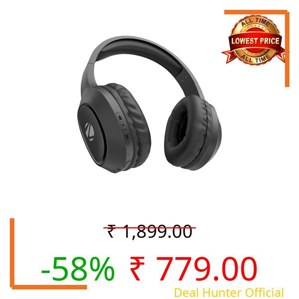 ZEBRONICS Thunder Neo (2026 Upgrade) Wireless Headphone, BT v6.0, True 50hrs Playback, 40mm Driver, ENC, Rapid Charge, Gaming Mode, Dual Pairing, 3 EQ Modes, AUX, Voice Assistant (Black)