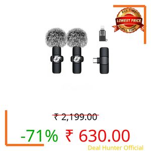 GADGETSWEAR K9 Dual Wireless Lavalier Microphone for Android/iPhone – 3-in-1 Collar Mic with USB-C & Lightning Plug | Furry Windscreens | Noise Cancellation | Vlogging, YouTube, Interviews, Reels