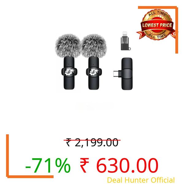 GADGETSWEAR K9 Dual Wireless Lavalier Microphone for Android/iPhone – 3-in-1 Collar Mic with USB-C & Lightning Plug | Furry Windscreens | Noise Cancellation | Vlogging, YouTube, Interviews, Reels