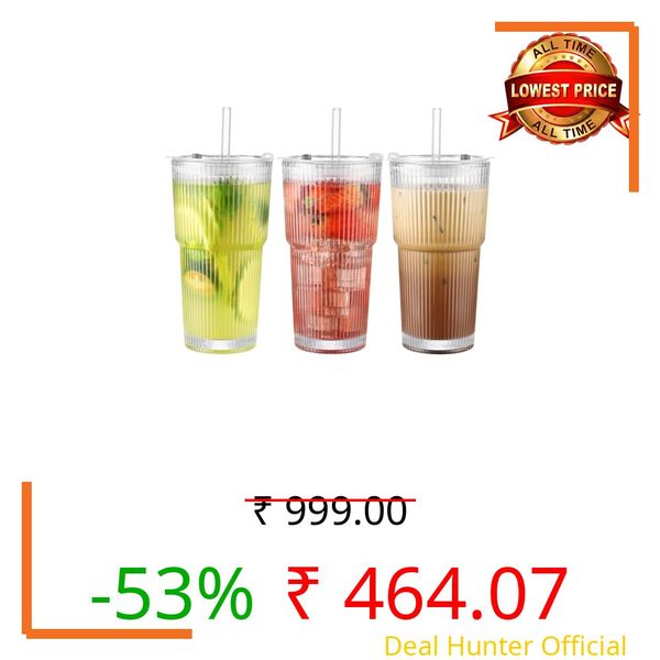 CWHHRN 20 oz Glass Cup with Lid and Straw, Glass Tumbler with Straw and Lid, Vintage Glassware for Whiskey Cocktail Beer, Iced Coffee Cups with Lid (3 PACK)
