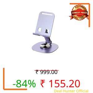 Air slide 360° Rotation, Foldable Design Mobile Stand with Stable Metalic Round Base, Multiple Height & Angle adjustments Compatible with Smartphones, Tablets, Kindles & iPad (Twistand 360, Black)