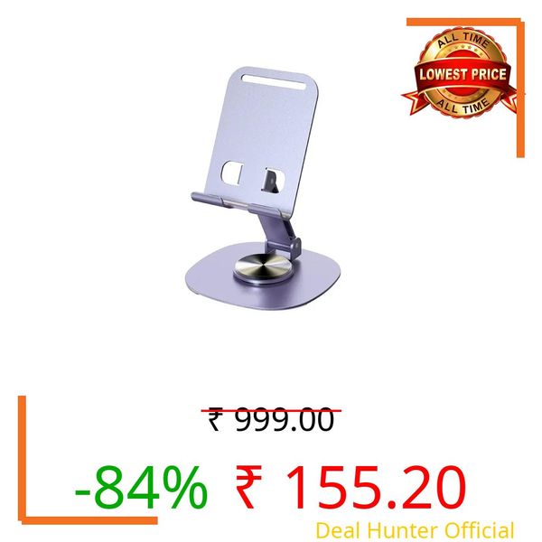 Air slide 360° Rotation, Foldable Design Mobile Stand with Stable Metalic Round Base, Multiple Height & Angle adjustments Compatible with Smartphones, Tablets, Kindles & iPad (Twistand 360, Black)