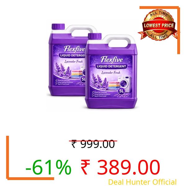 Flexfive Matic Detergent Liquid – French Lavender & Aloe, 5L | Pack of 2 | Gentle on Fabric | Long-Lasting Freshness | Tough on Stains | Suitable for Machine & Hand Wash | Refreshing Fragrance