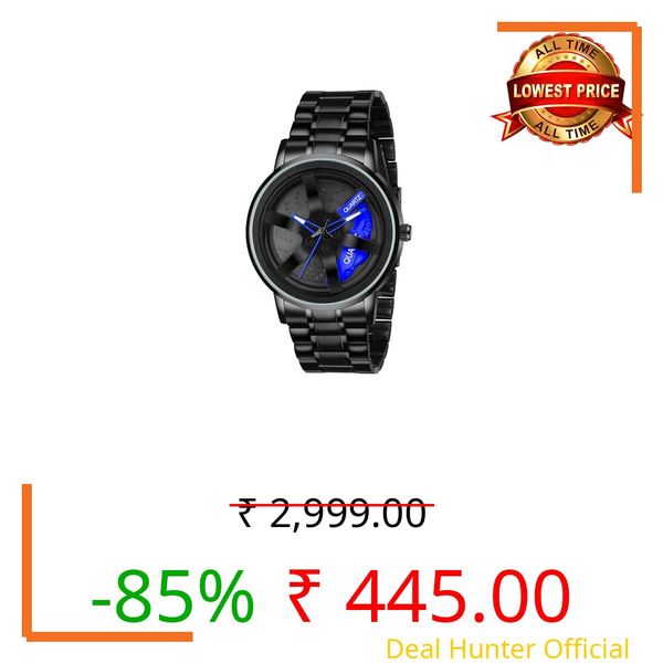 Matrix MotionX | Car Wheel Style Spinning Dial with Black Coated Stainless Steel Chain & Butterfly Double Snap Lock for Men & Boys (Blue)