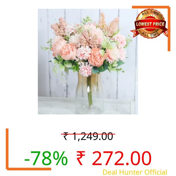 VRB Dec 1 Pcs Artificial Flower Bunch Dahlia,Lily,Roses Flowers Sticks,Lily Artificial Flowers for Home Decor,Bedroom, Living Room, Table, Balcony, Office, Wedding, Pooja (Blush Peach)