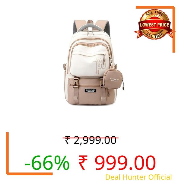 EXVITO Backpack Bags for Women with Small Zipper Pouch College Bag for Girls, School Bags for Girls 13-14 years with Cute Accessory 18.1 Inch Book Backpack for School, Camping, Travel (BEIGE)