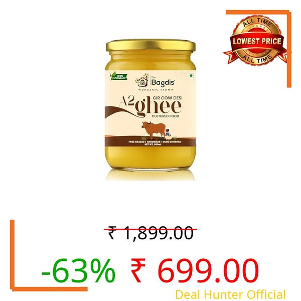 The Bagdis Organic A2 Gir Cow Cultured Ghee | Vedic Bilona Method | Grass-Fed | 100% Pure & Natural Ghee Glass Bottle (500ml) | Glyphosate Free
