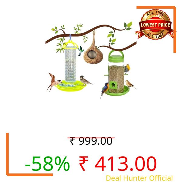 InfiniteEshop Bird Feeder Water & Food Tray with Nest | Hanging Balcony Bird Feeder for Home Garden | Attracts Sparrows, Parrots, and More - Ideal for Outdoor Use (Nest + Food + Water Feeder)
