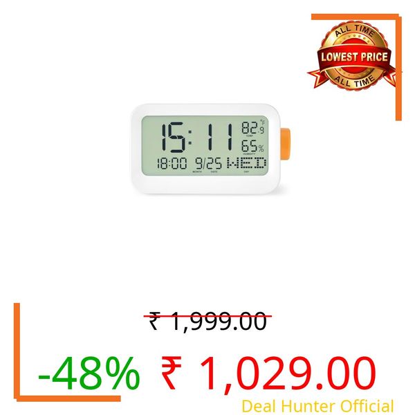 Amazon Basics LCD Digital Table Clock with 3 Alarms, Snooze, Manual Brightness, ABS, White Color, Battery Operated, Compact Design for Desk, Bedside, Study Table (Size: 14 × 6.3 × 7.6 cm)