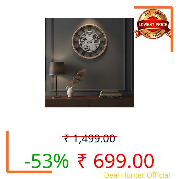 Amazon Basics Plastic Wall Clock with Chrome Finish, Skeleton Dial Design, Lightweight & Durable, 30.5 cm Diameter x 4.3 cm Width, Ideal for Indoor Decor – Rose Gold
