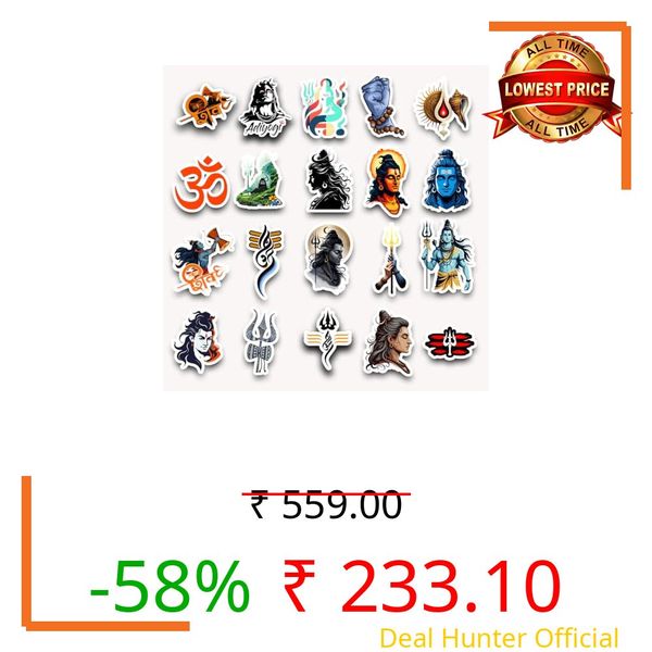 Stick Store Inspirational Religious Sticker Mahadev Pack of 20 Matte Waterproof Vinyl Stickers 2.8x2.8 Inch Laptop Stickers, Water Bottle Stickers, Phone Case Decals, Skateboard & Bike Stickers