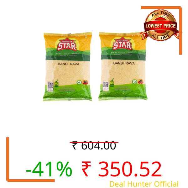 Southern Star Bansi Rava (Suji/Sooji) 2 Kg (1 Kg*2, Pack of 2) | Coarse Semolina from Durum Wheat | For Soft Upma, Rava Idli, Dosa & Halwa | Premium Sooji for Indian Breakfast | Unpolished & Hygienically Packed