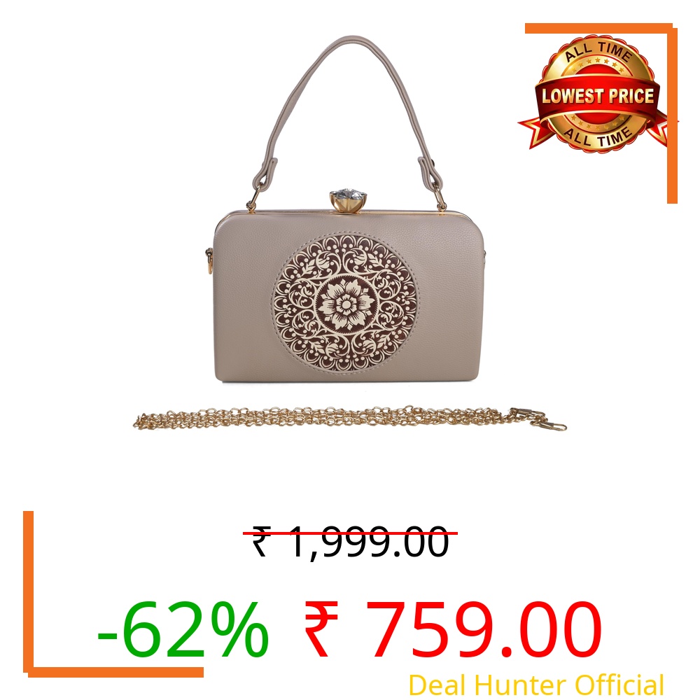 JI ACCESSORIES Elegant Vintage-Inspired Handbag with Intricate Golden Floral Mandala Embossing, Premium Finishing, and – Perfect for Parties, Weddings & Special Occasions (LIGHT PINK)