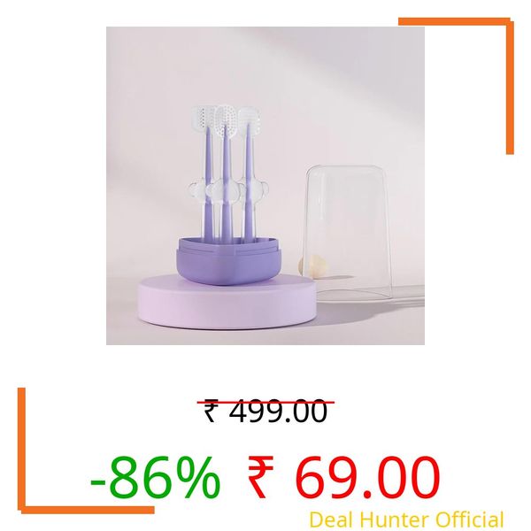 UNVELIS Tiny Smiles Pixie 3-in-1 Baby Toothbrush Set BPA-Free Silicone | Gum Massager, U-Shape & Toddler Brush with Travel Case (3Pcs) | Ultra Soft Teeth Cleaner for 0-18 M Babies (Purple)