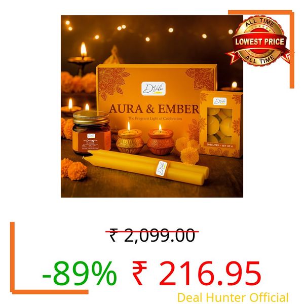 D’Velas™ Aura & Ember Gift Box – Aromatherapy Candle, Scented Diyas, Cow Ghee Tealights & Colored Stick Candles | Luxury Holiday Hamper for Home Decor, Festive Celebration & Gifting