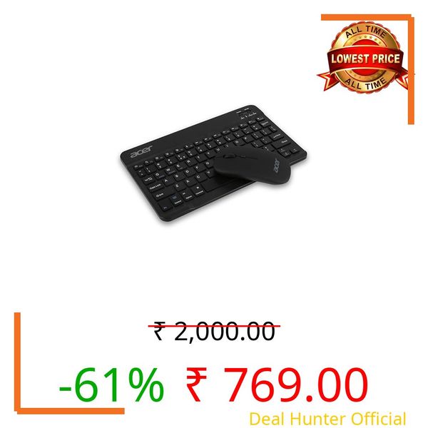 Acer Nano Pad Rechargeable Bluetooth Keyboard & Mouse Combo, 3 DPI Upto 1200 DPI, 78 Keys Anti Slip Back, Ultra Thin Design for Tablet, Laptop, Mobile, 10m Working Distance, Scissor Footed (Black)