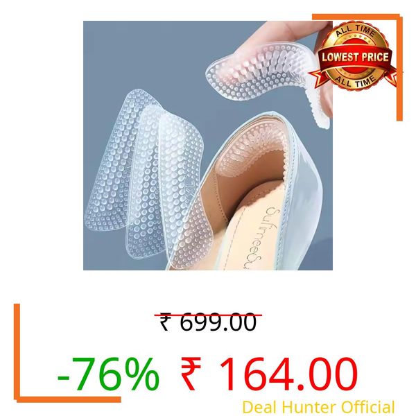 Krivyah ENTERPRISE® Transparent Silicone Heel Liner Grips Anti-Slip Adhesive Heel Cushions for Women Prevent Blisters Rubbing & Slipping Fits Loose Shoes Heels & Ball of Foot Multi-Size Gel Inserts