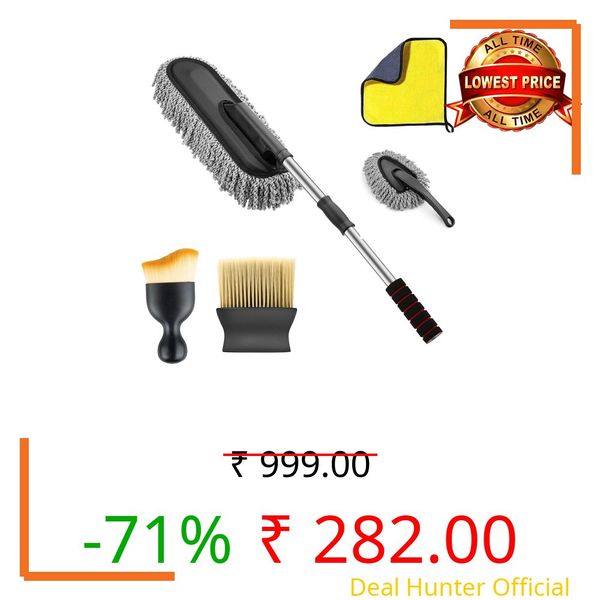 ORJILO 5 PCS Microfiber Car Duster Kit Interior & Exterior Car Cleaning Detailing Tool Scratch & Lint Free, Pollen Removing Extendable Long Handle Duster for Car & Motorcycle car (Car Duster Kit)