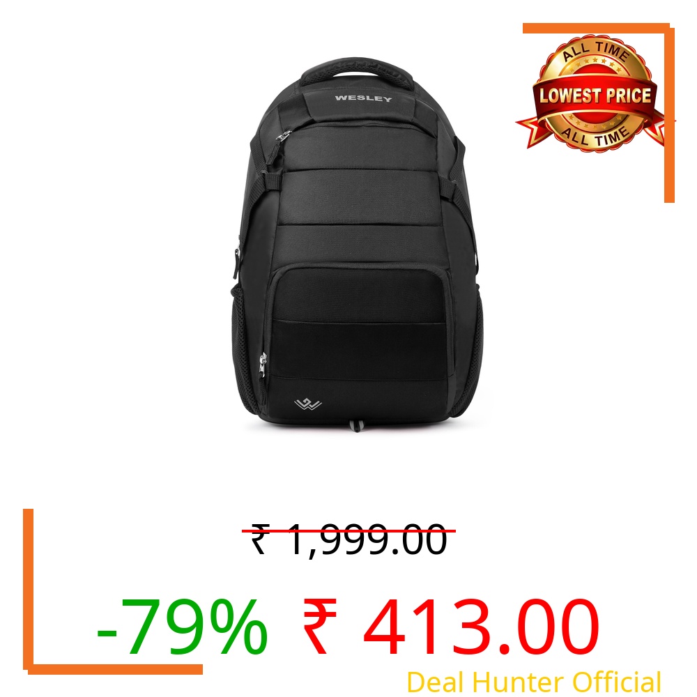 Wesley Ignite Laptop Backpack, Water Resistant, Premium Fabric, 16-inch Laptop Sleeve Compartment, Black