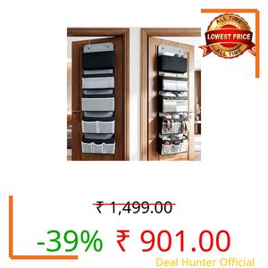 CLAPONE Over the Door Organizer/Large Pockets – Anti-Tilt Hanging Storage for Bedroom/Closet Door Storage/Bathroom/Pantry/Nursery/Bedroom (Black, 5 Shelf Hanging Door)