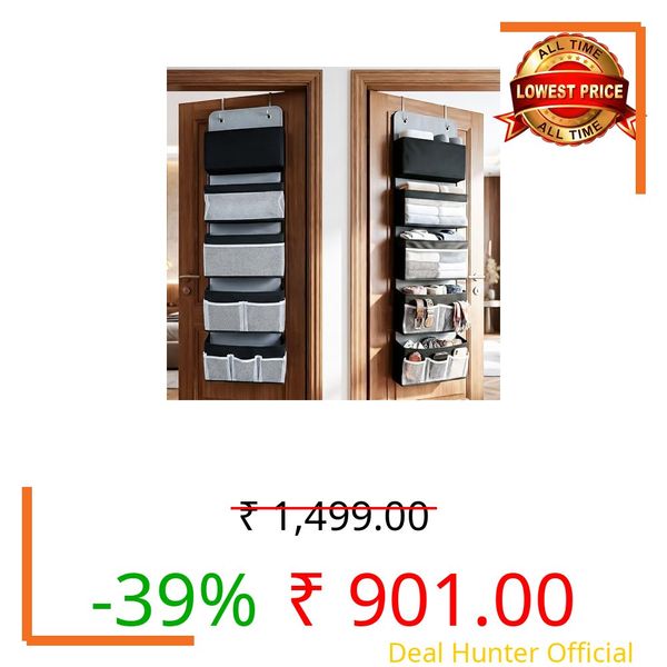CLAPONE Over the Door Organizer/Large Pockets – Anti-Tilt Hanging Storage for Bedroom/Closet Door Storage/Bathroom/Pantry/Nursery/Bedroom (Black, 5 Shelf Hanging Door)
