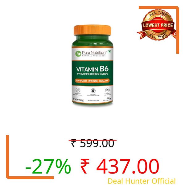 Pure Nutrition Vitamin B6 Supplements Pyridoxine HCl | B6 Vitamin Pyridoxine Hydrochloride Capsules 1900mcg Supports Energy, Immune & Brain Health | Maintains Eye Health & Nervous System Function – 120 Veg Capsules