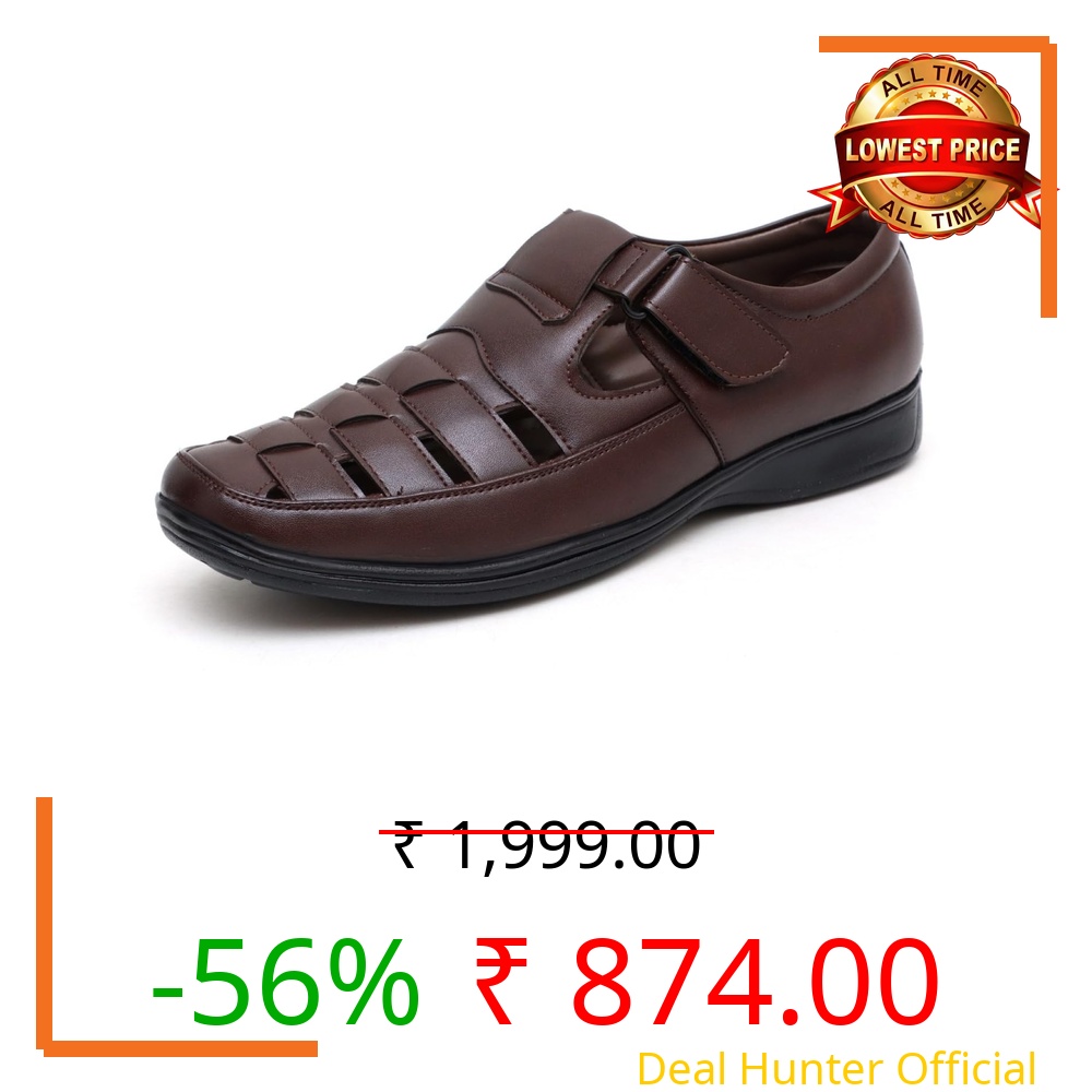 Shooz Brown Leather Sandals for Men | Formal, Office, Casual Fisherman Sandal - 13 UK