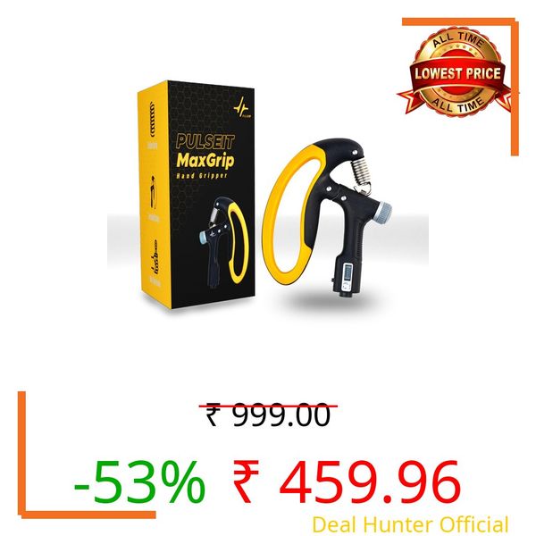 PulseITMaxGrip D-Hand Gripper with Counter– Adjustable Resistance Hand Grip Strengthener for Forearm, Wrist & Finger Training- Portable Exerciser for Men, Women & Athletes- Non-Slip Handle (Yellow)