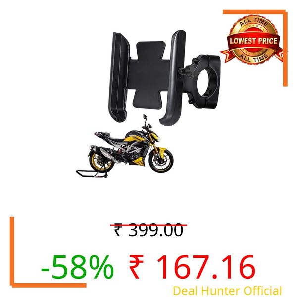 WHIPONE CNC Metal Bike Mobile Holder Compatible for TVS Apache RTR 310, 360° Rotation Phone Mount Cradle for Bicycle & Motorcycle, Handlebar for All Smartphones, Anti-Slip, Full Grip (Black)