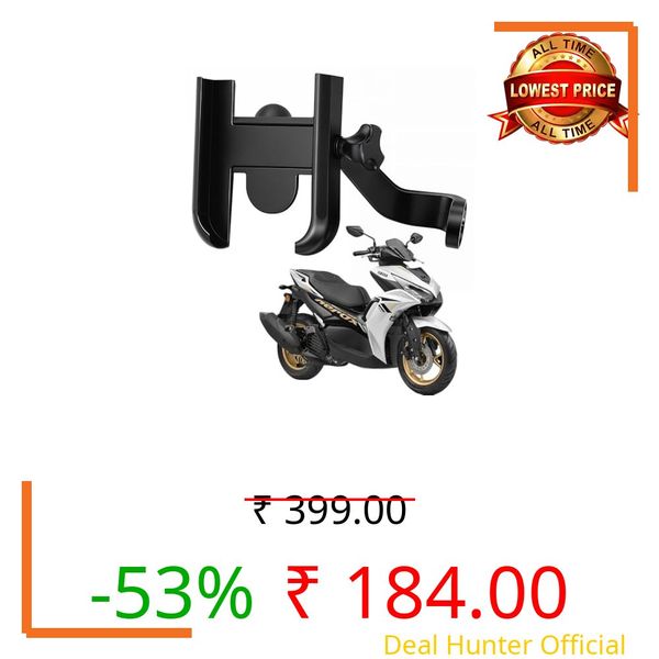 WHIPONE Metal CNC Mobile Holder for Scooter, Scooty & Motorcycle Compatible for Yamaha Aerox, Mirror Mount, 360° Rotation, Strong Anti-Slip Grip, Wide Adjustable Fit for All Smartphones (Black)