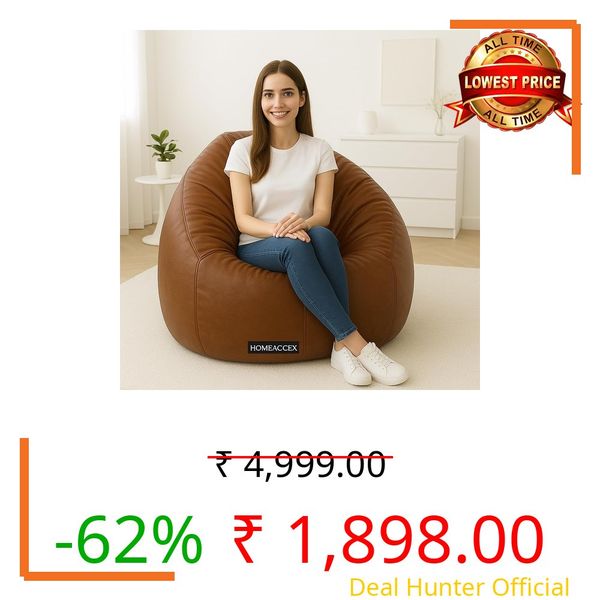 Homeaccex Faux Leather Bean Bag with Filled Beans 4XL Bean Bag Chair | Capacity Upto 150 Kg Weight | XXXXL Filled Bean Bag, Brown