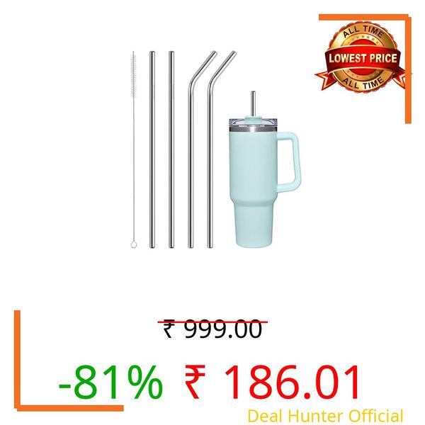 4 PCS Stainless Steel Replacement Straws for Stanley 40oz Cup, Reusable Compatible with Stanley Adventure Durable Cup Straws with Cleaning Brush(NOT Include Cup)