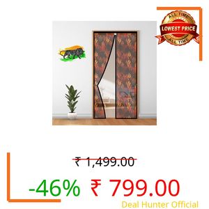 LifeKrafts Polyester Magnetic Door Mosquito Net | Leaf Pattern with Black/Blue | Auto-Close Curtain to Keep Mosquitoes, Flies & Insects Out |Fits 210 x 100 cm Doors