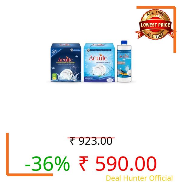 Acuite Dishwasher Detergent 1Kg + Dishwasher Salt 1Kg + Rinse Aid 500ml | Ultimate Combo for Sparkling Dishes |Suitable for All Dishwashers