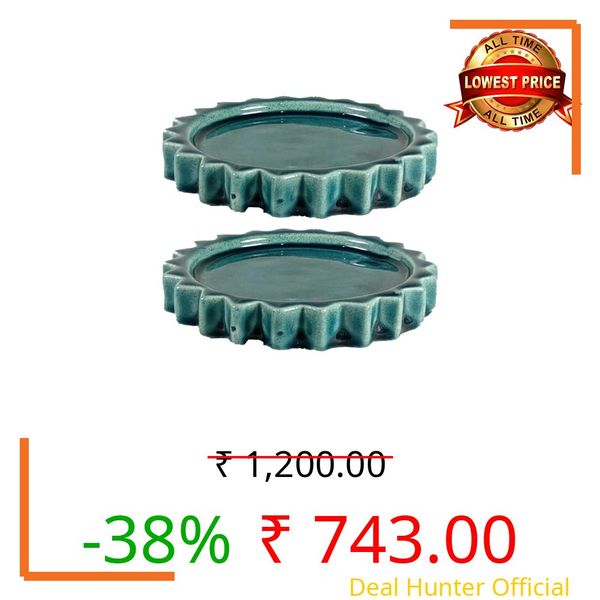 Lasaki Celty Tray Blue HT10 Set of 2 | Round Ceramic (Plates/Saucers) for Pots, Planters, Flowers, Succulents | Decorative Garden Accessories | (H - 2.5 X D - 14.5 cm) Plants Not Included
