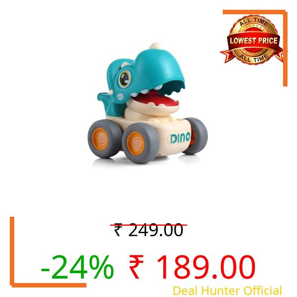 Play Nation Dino Push & Go Toy Car for Kids, Mini Racing Whistle Friction Powered Pull Back Vehicle, Indoor Play, Motor Skill Development Fun Toys, Birthday Gift, Light Blue