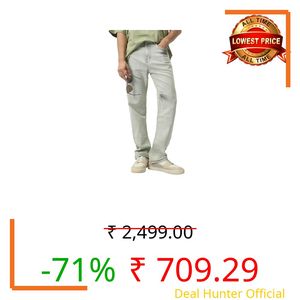 Urbano Fashion Men's Ice Grey Straight Fit Heavy Washed Jeans Stretchable (jeanstrtacd-icegrey-38)