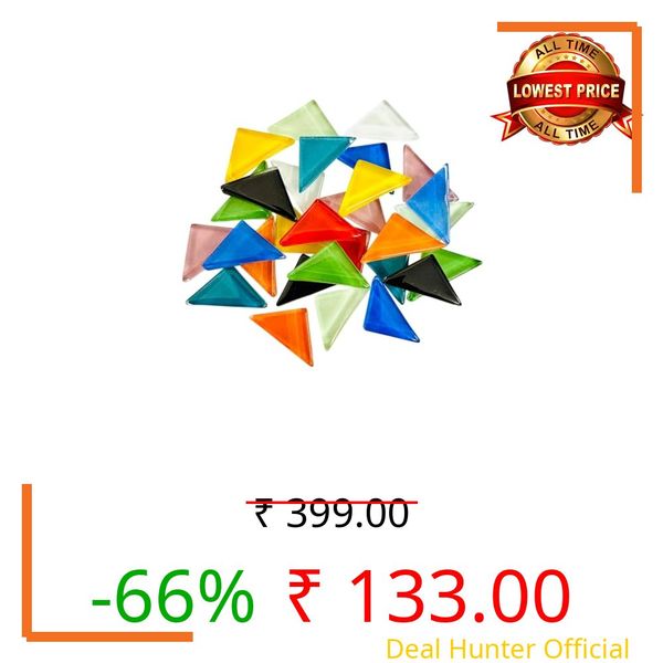 CRAFT BASKET® Assorted Colours Glass Mosaic Tiles (20 Variations) (All Packs: 100 g,200 g,500 g), DIY Mosaic Art, Decoration, Crystal Glass Mosaic Tiles (Glossy Triangle), 100 g