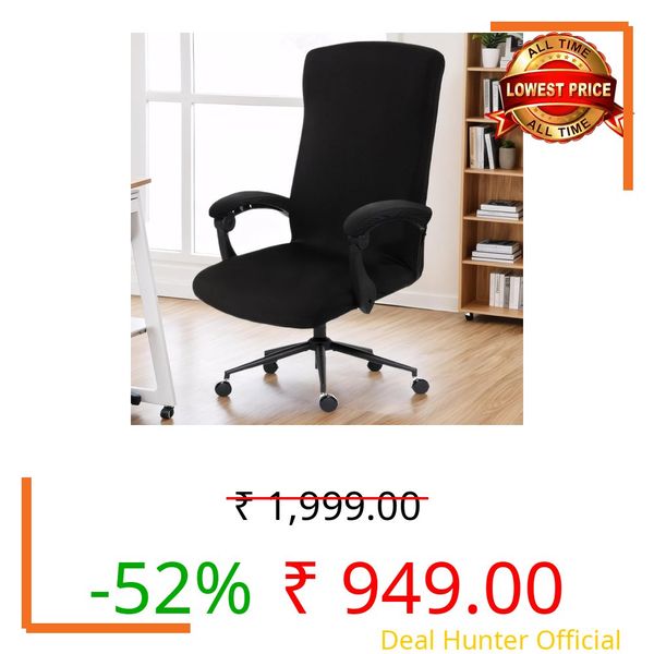 Giftneed Stretch Boss Office Chair Cover Printed Computer Chair Covers with Armrest Cover Universal Removable Spandex Rotating Chair Slipcovers Soft Desk Chair Seat Protector Solid Black (Pack of 2)