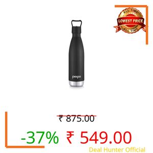 Go24 pexpo Erica Stainless Steel Water Bottle 500ml | Hot and Cold Thermo Flask | ISI Certified Steel Bottle | Triple Wall Insulation | Leakproof | for Home, Office, School | Knight Black