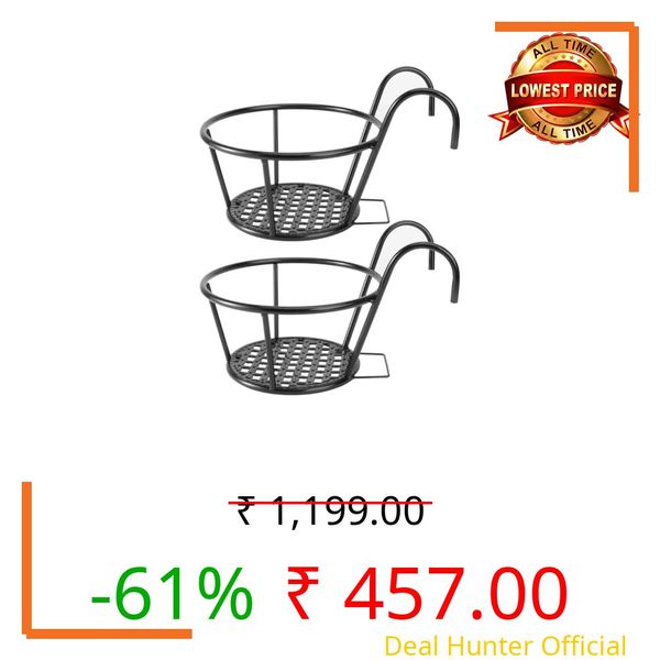 SIRAAJ Iron Railing Planter Holder | Round Hanging Pot Bracket for Balcony, Fence & Window | Rustproof Metal Flower Pot Stand for Outdoor Use (2)